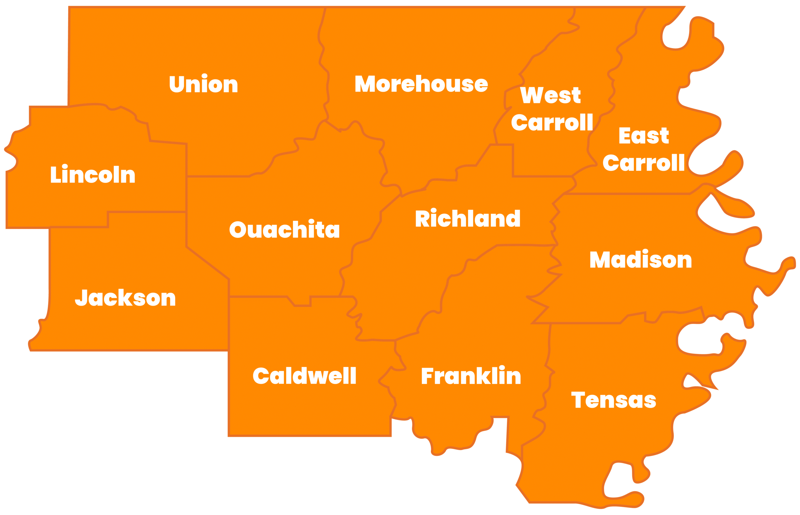 Map highlighting West Monroe and Monroe parishes to orient readers to the service area.
